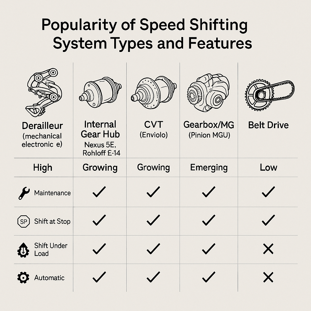Popularity of Speed Shifting System Types and Features in E-Bikes