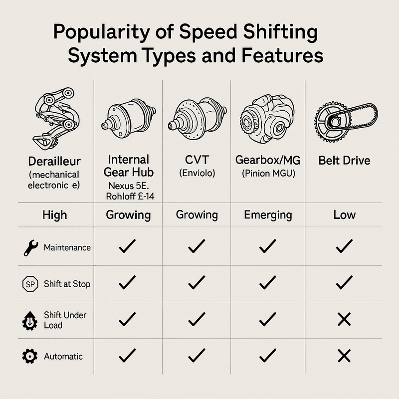 Popularity of Speed Shifting System Types and Features in E-Bikes