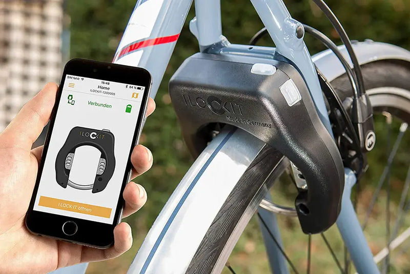 Smartphone app connected to an e-bike alarm lock, showing remote control and real-time security management.