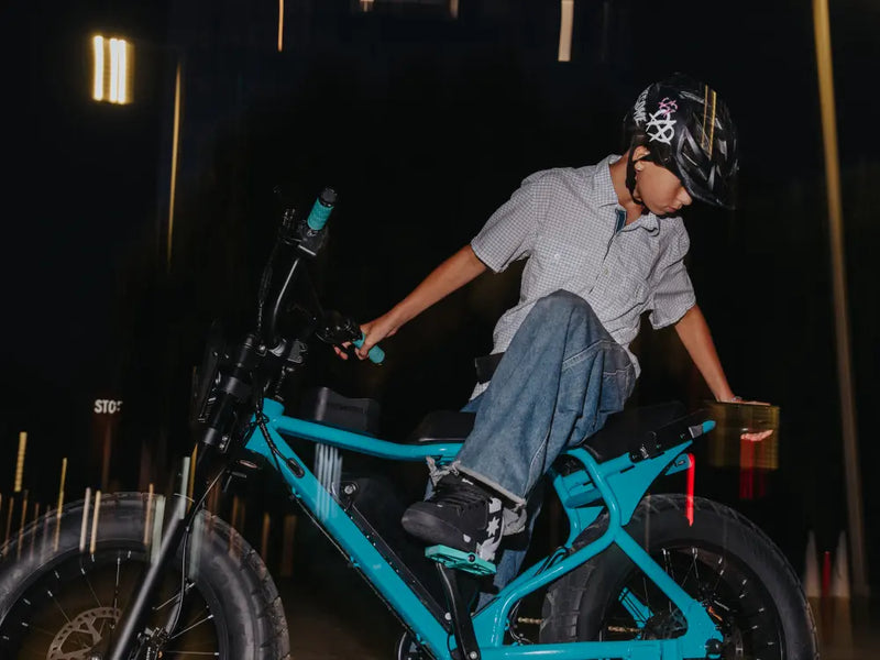 younger rider riding in shaded area, Macfox X7 electric bike