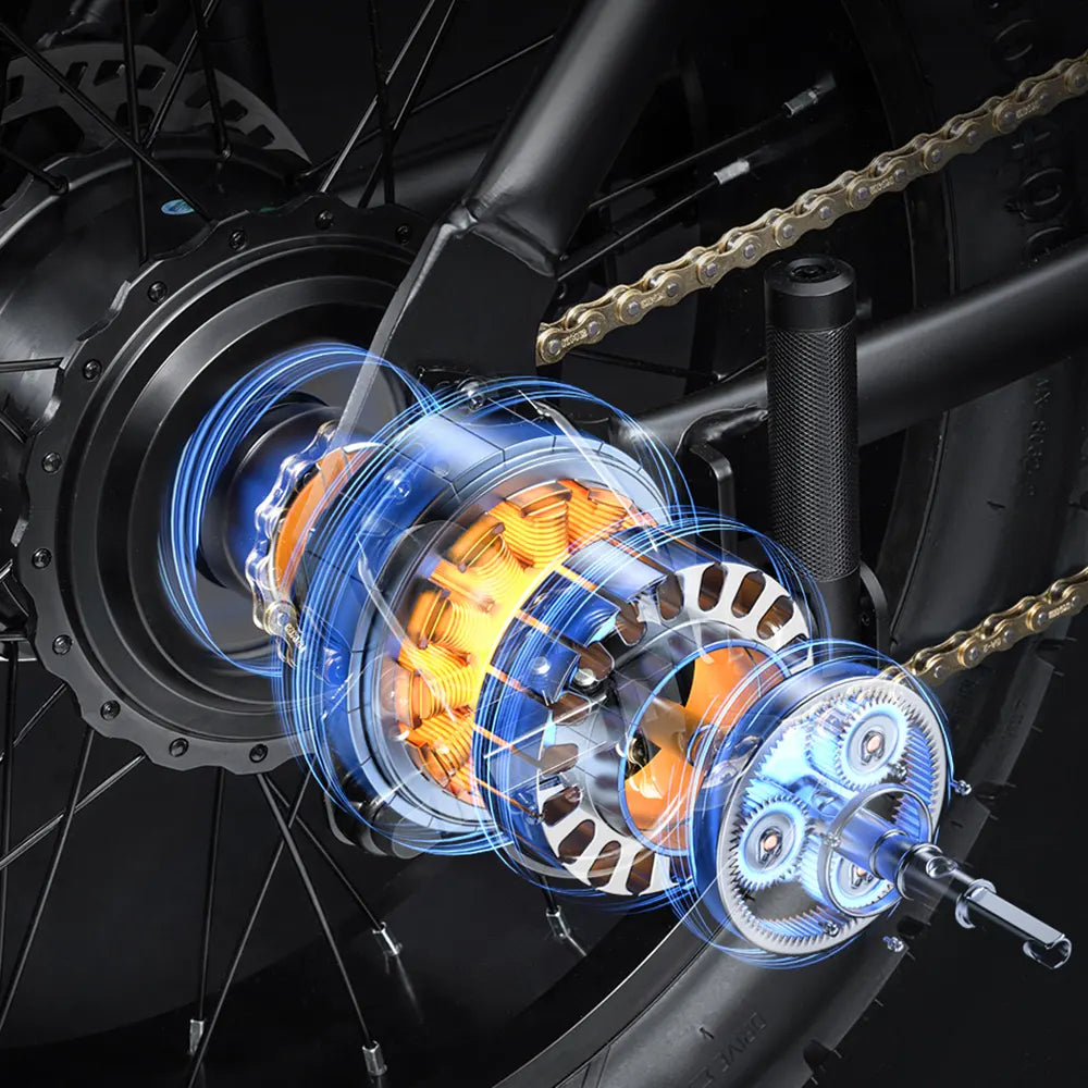 The 500W motor, peaking at 750W, offers the perfect balance of power and street legality.
Experience torque-packed rides with 25mph top speed, so you can cruise public roads worry-free.