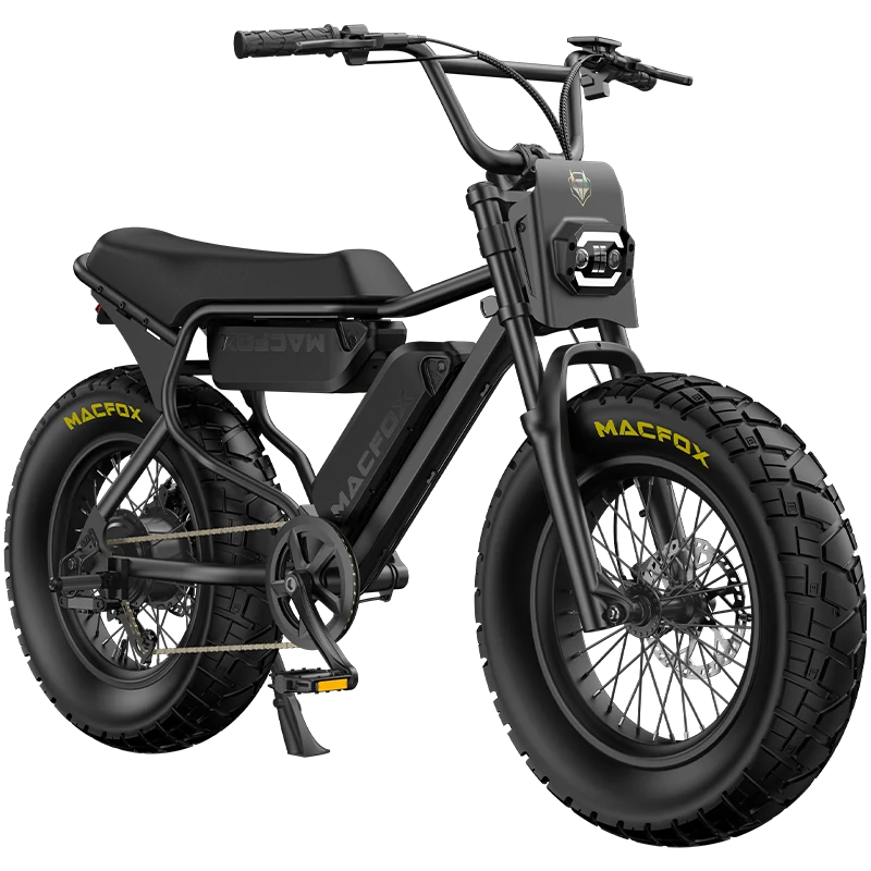 Macfox X7 electric bike black dual battery front view - all terrain eBike